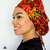 Green Scrubs - Tie Bonnet Scrub Hat with Terry - Hot Peppers