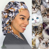 Green Scrubs - Tie Bonnet Scrub Hat with Terry - Kittens