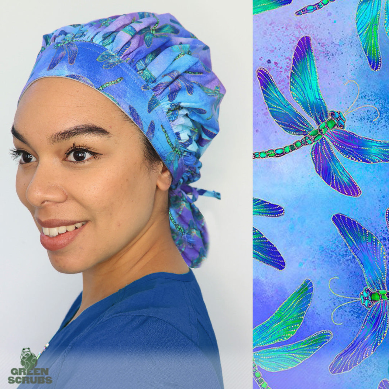 Green Scrubs Tie Scrub Hat with Terry Tossed Bones Green