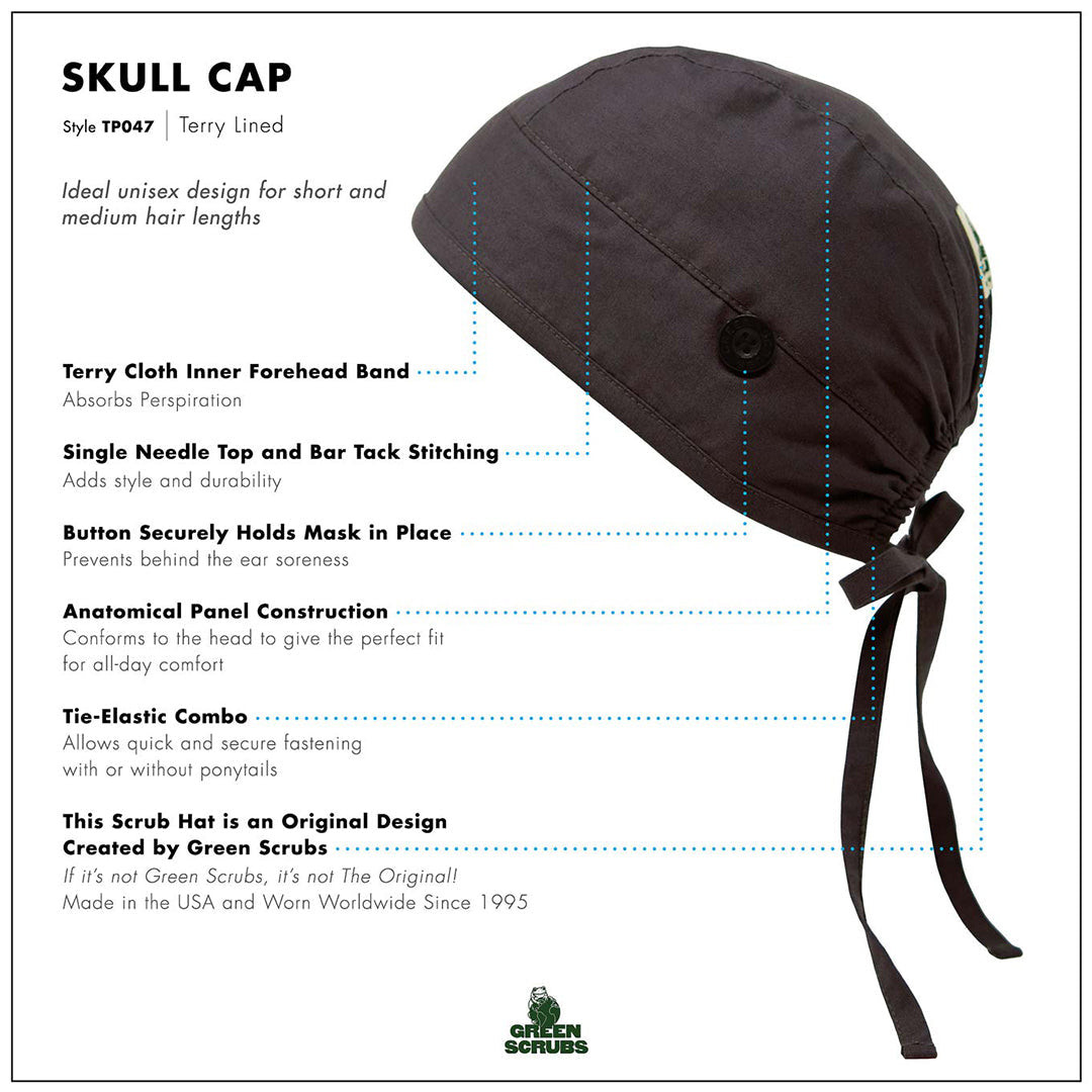 Solid Black Men's Skull/Chemo Surgical Scrub Hat – Handmade, Unisex