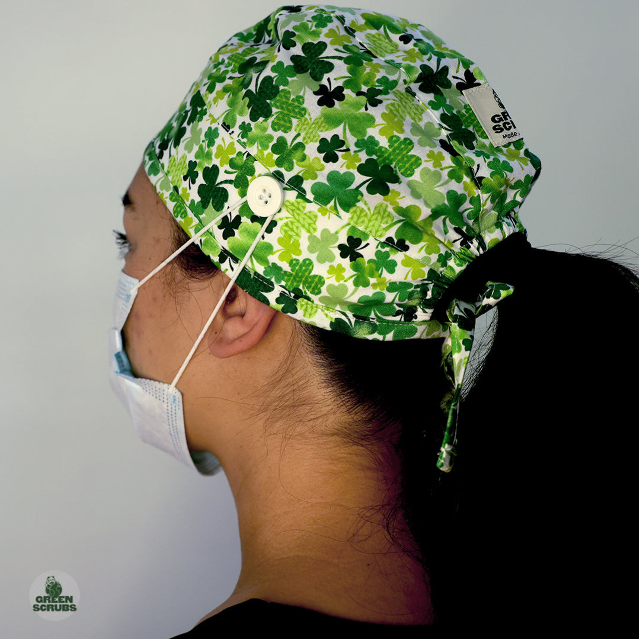 【SURGERY】clover painted cap (2colors) Lucky Clover Skull Scrub Cap Surgical Scrub Hats by Green