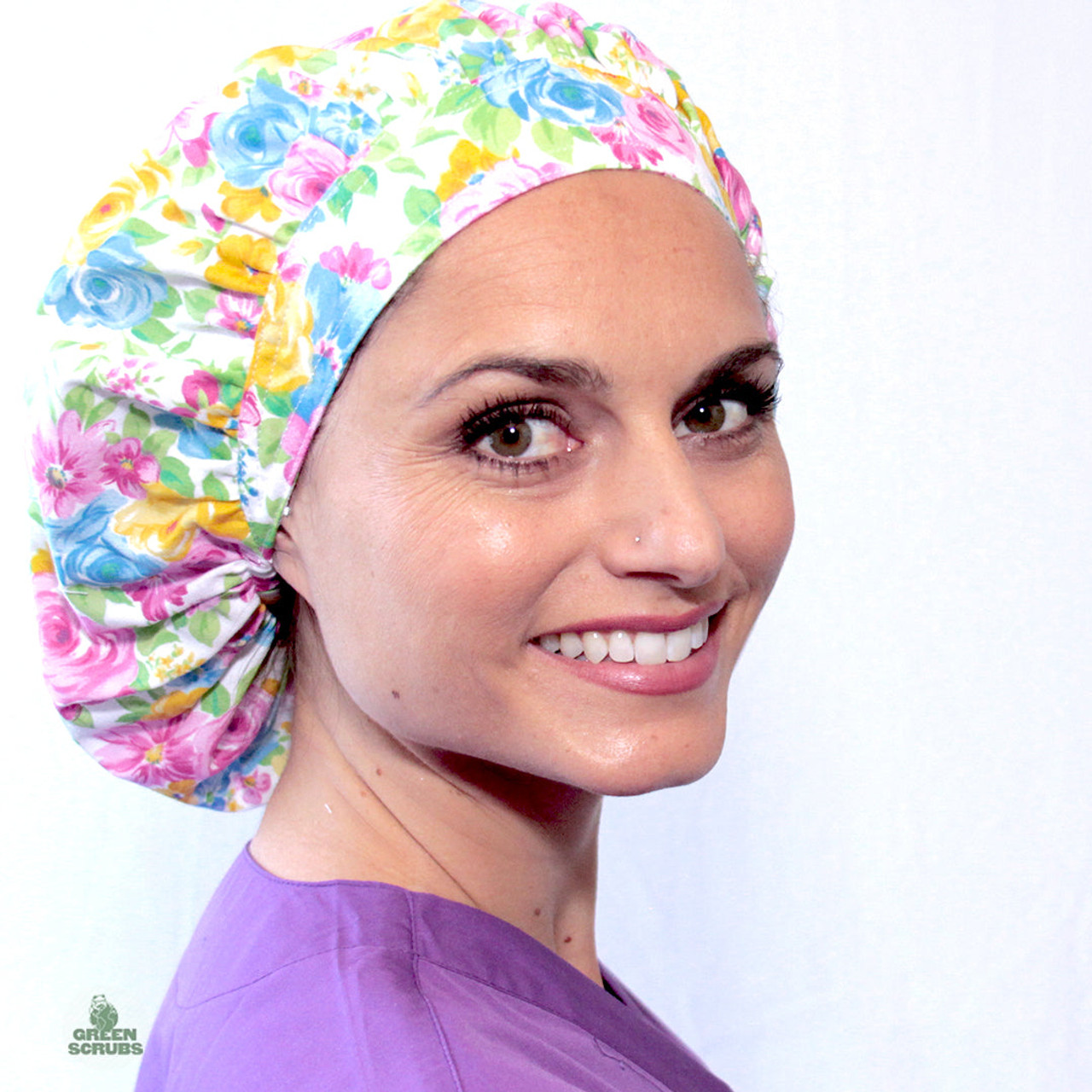 Soft Petals Bouffant Hat Scrub Hats by Green Scrubs