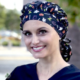 Green Scrubs - Tie Bonnet Hat - Happy Halloween