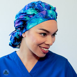 Green Scrubs - Tie Bonnet Scrub Hat with Terry - Galaxy