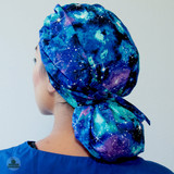 Green Scrubs - Tie Bonnet Scrub Hat with Terry - Galaxy