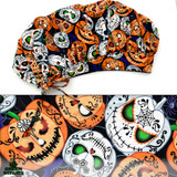 Green Scrubs - Tie Bonnet Scrub Hat with Terry - Scary Pumpkins