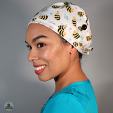 Green Scrubs - Modern Fit Super Tie Hat with Buttons - Bee Happy