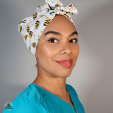 Green Scrubs - Modern Fit Super Tie Hat with Buttons - Bee Happy