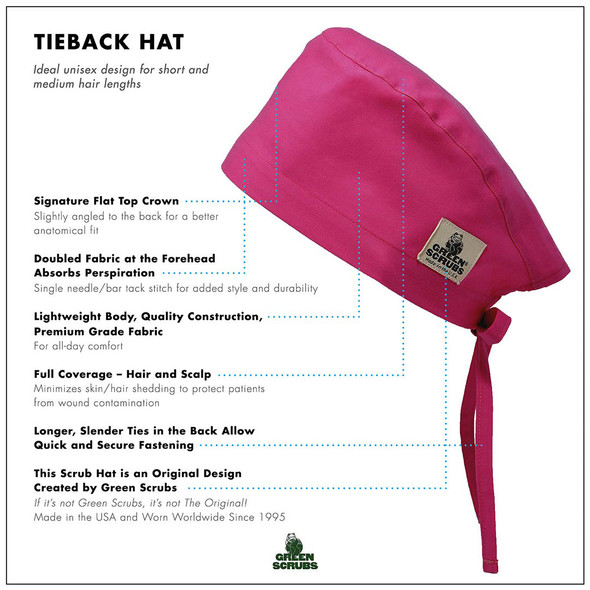 Green Scrubs - Tieback Hat - 100% Cotton Chocolate