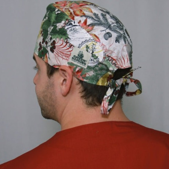 Green Scrubs - Tieback Hat - Red Poinsettias