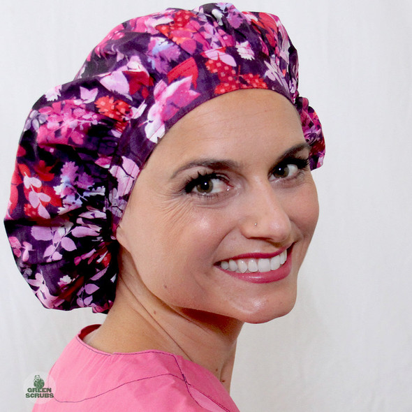 Green Scrubs - Bouffant Hat - Garden Allure Plum