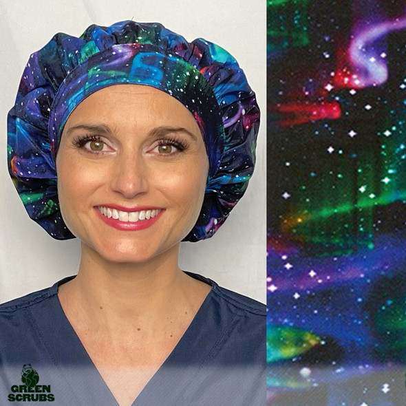 Green Scrubs - Bouffant Surgical Hat - Space Waves