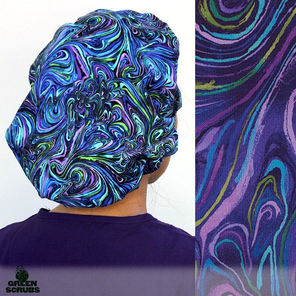 Green Scrubs - Bouffant Surgical Hat - Purple Swirl