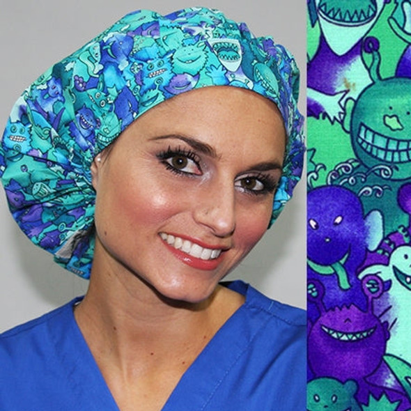 Green Scrubs - Bouffant Hat - Green Monsters