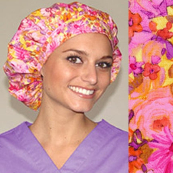 Green Scrubs - Bouffant Hat - Fuchsia Floral