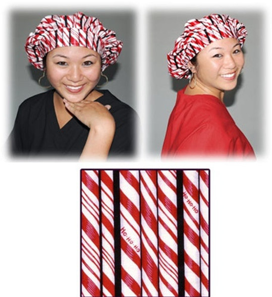 Green Scrubs - Bouffant Hat - Peppermint Sticks