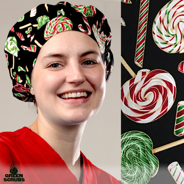 Green Scrubs - Bouffant Hat - Holiday Candy