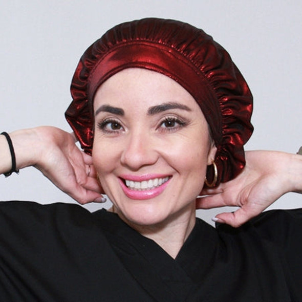 Green Scrubs - Bouffant Hat - Metallic Red