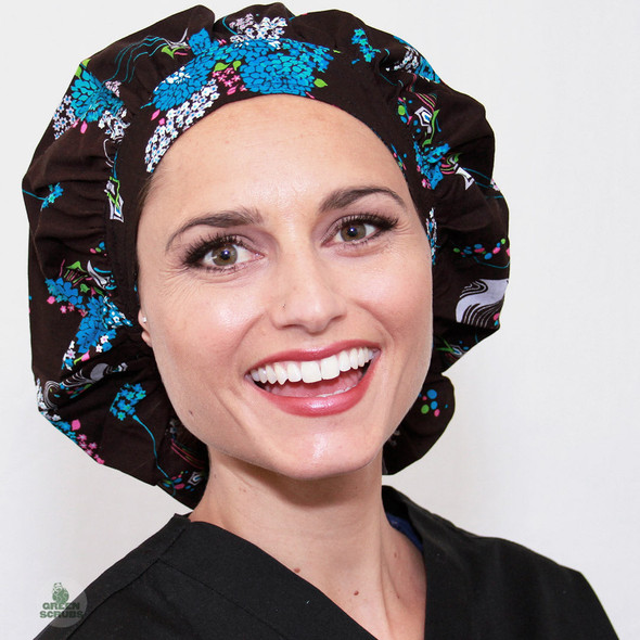 Green Scrubs - Bouffant Hat - Meteor Mums