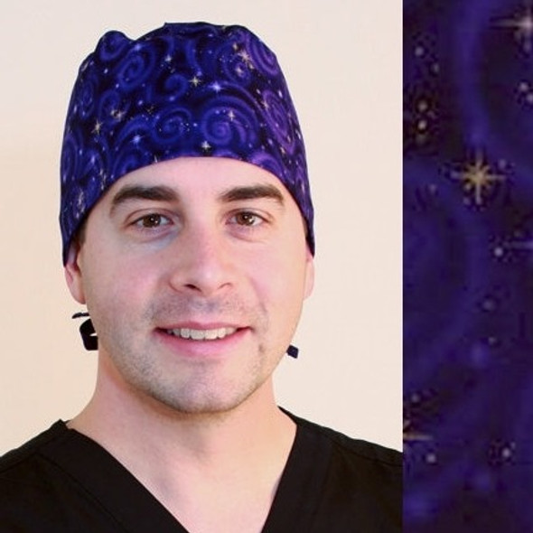 Green Scrubs - Modern Fit Tieback Hat - Stars n Swirls Cobalt