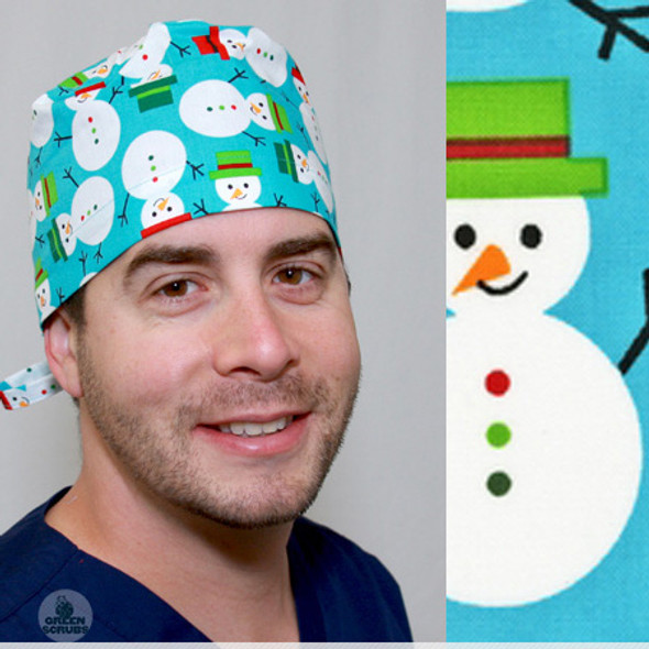 Green Scrubs - Modern Fit Tieback Hat - Snowmen