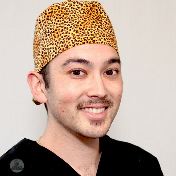 Green Scrubs - Modern Fit Tieback Hat - Leopard Skin Print