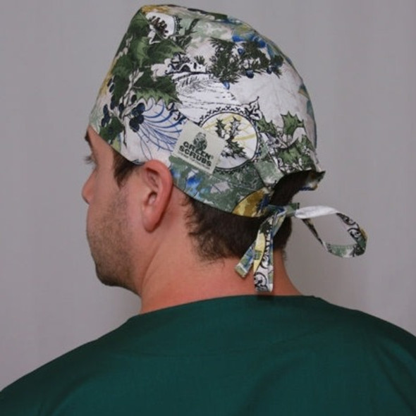 Green Scrubs - Modern Fit Tieback Hat - Blue Poinsettias