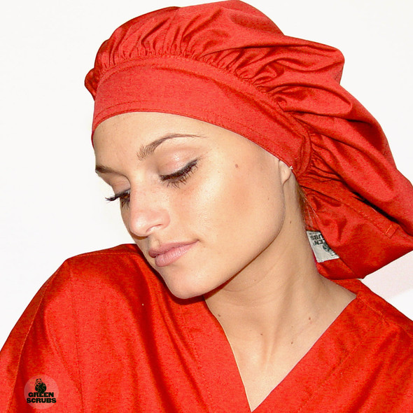 Green Scrubs -Tie Bonnet Hat - 100% Cotton Red