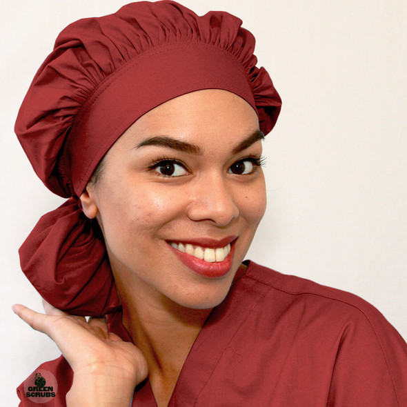 Green Scrubs -Tie Bonnet Hat - Wine