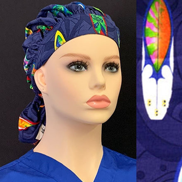 Green Scrubs - Tie Bonnet Hat - Hang 10 Navy