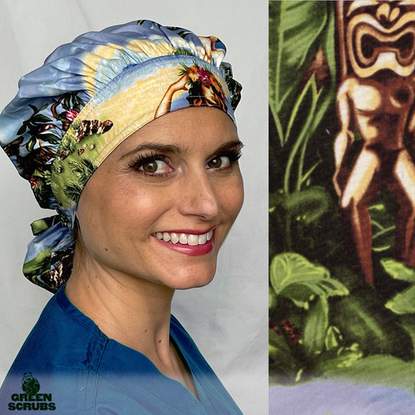 Green Scrubs - Tie Bonnet Surgical Hat - Krakatoa