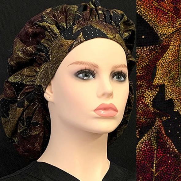 Green Scrubs - Tie Bonnet Hat - Autumn Leaves