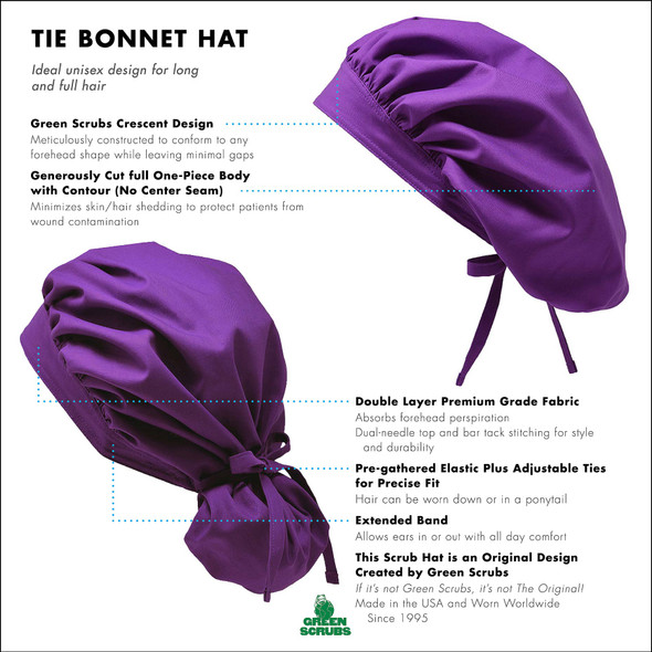 Green Scrubs - Tie Bonnet Hat - Breast Cancer Ribbons