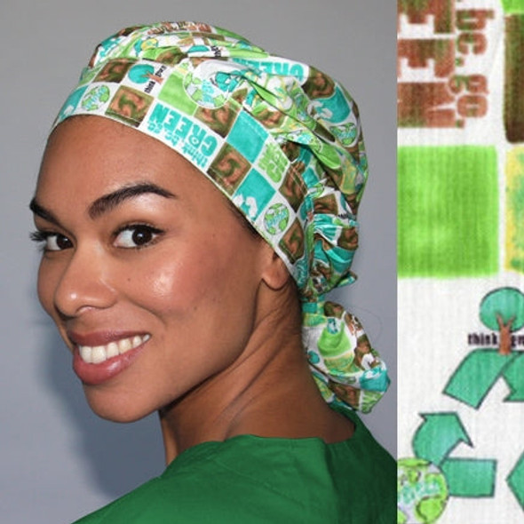 Green Scrubs - Tie Bonnet Hat - Think Green