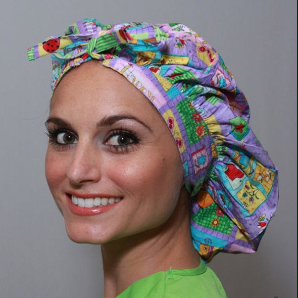 Green Scrubs - Tie Bonnet Hat - Spring has Sprung