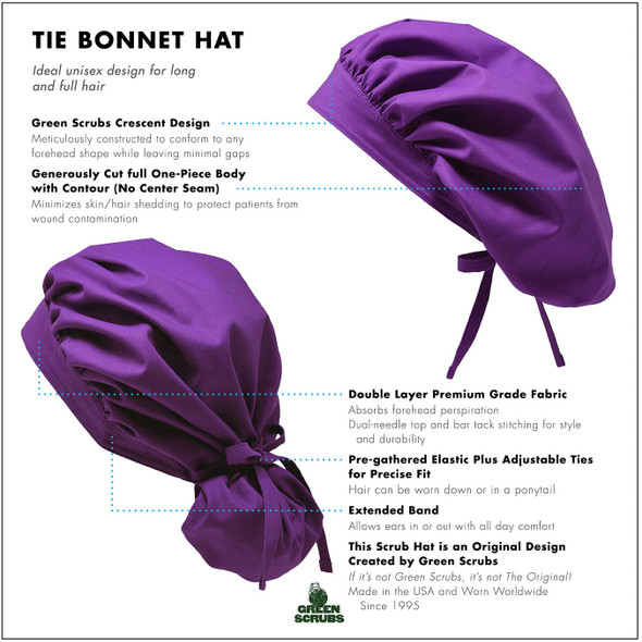 Green Scrubs - Tie Bonnet Hat - Stars n Swirls Black