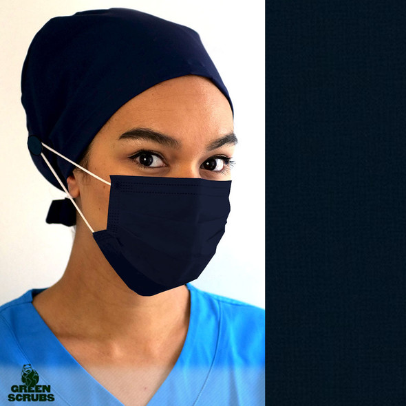 Green Scrubs - Modern Fit Super Tie Scrub Hat with Button - Navy