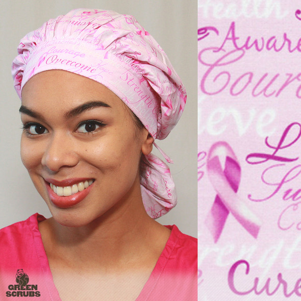 Green Scrubs - Tie Bonnet Scrub Hat with Terry - Ribbons of Hope