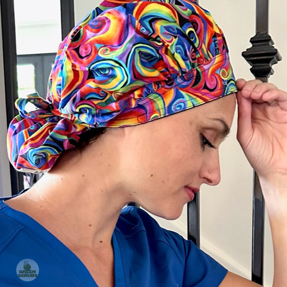 SATINIOR 6 Pieces Caps with Buttons Elastic Bouffant Turban, Nursing  Surgical Cap Printed Scrub Working Hats with Sweatband Unisex Tie Back Hats  Hair Covers at  Women's Clothing store