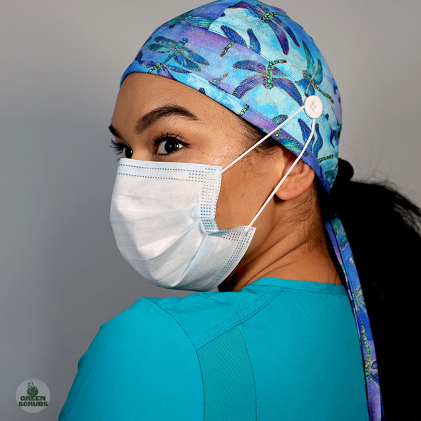 Green Scrubs - Skull Scrub Cap - Dragonflies