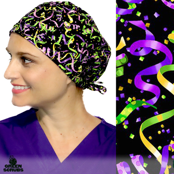 Green Scrubs - Skull Scrub Cap - Mardi Gras