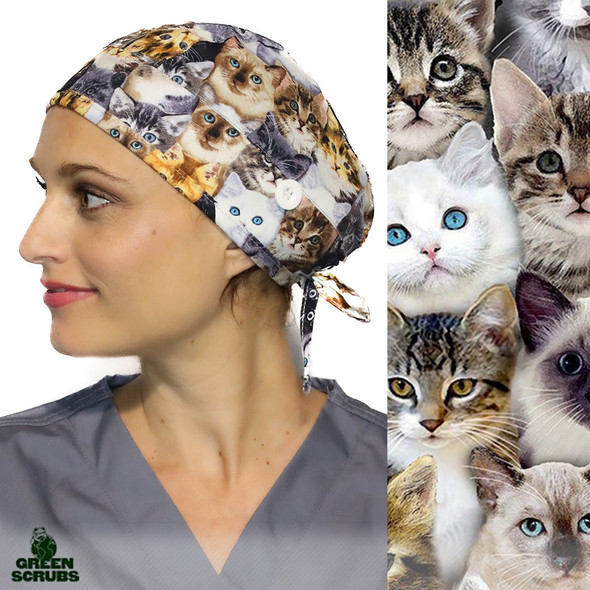 Green Scrubs - Skull Scrub Cap - Kittens