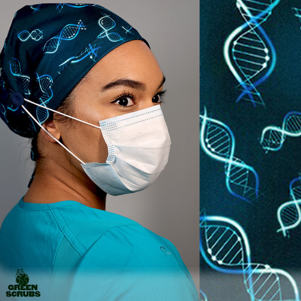 Green Scrubs - Modern Fit Super Tie Hat with Buttons - Double Helix