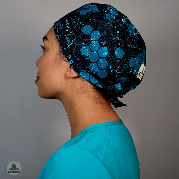 Green Scrubs - Modern Fit Super Tie Hat with Buttons - Chemical Bonds