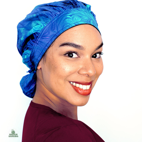 Green Scrubs - Tie Bonnet Scrub Hat with Terry - Peaceful Whirls