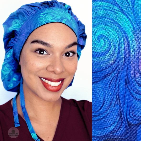 Green Scrubs - Tie Bonnet Scrub Hat with Terry - Peaceful Whirls