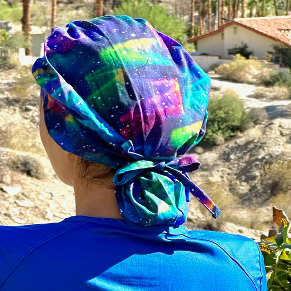 Green Scrubs - Tie Bouffant Scrub Hat - Space WavesGreen Scrubs - Tie Bouffant Scrub Hat - Space Waves