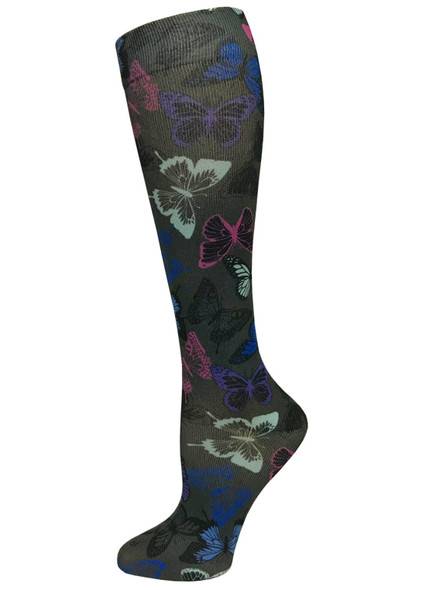 Prestige Medical 387 - 12" Soft Comfort Compression Socks - Butterflies Grey