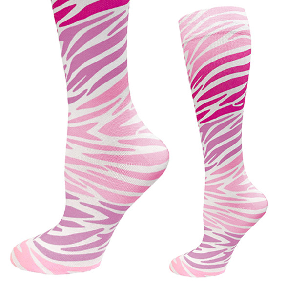 Prestige Medical 387 - 12" Soft Comfort Compression Socks - Zebra Pink
