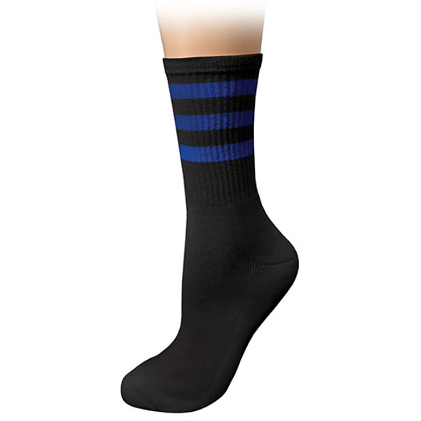 Prestige Medical 391 - Cushioned Crew Socks - Black & Royal Stripes